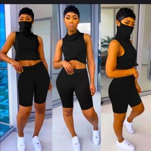 2 Piece Sleeveless Black Crop top W/Mask built in